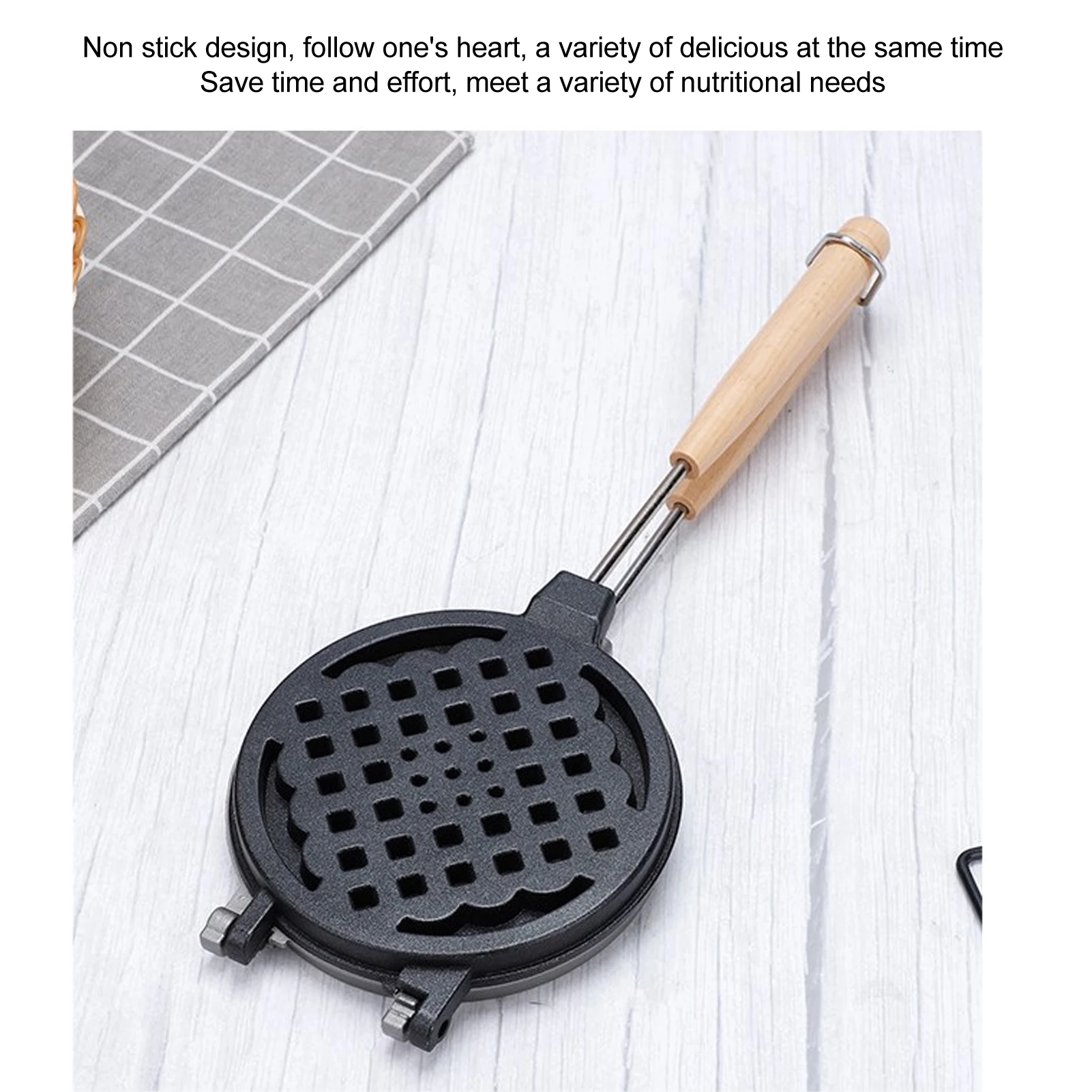 Camping Wraffle Maker Removable Handle Nonstick Waffle Maker Pan Wood Aluminum Alloy Even Heat Distribution Non Stick for Home