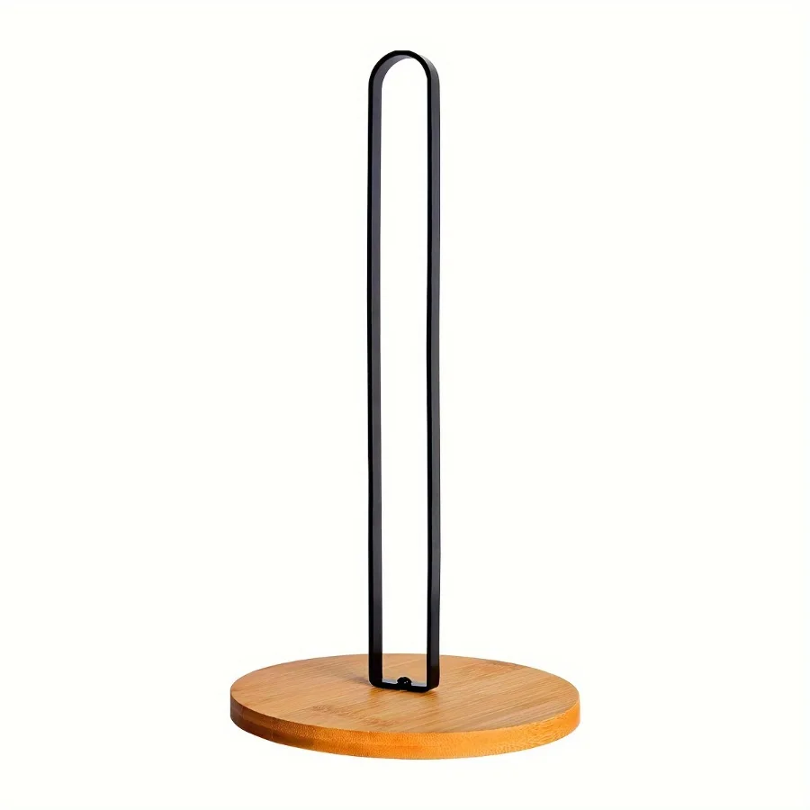 Wood Paper Towel Holder, Black Paper Towel Holder Countertop, Kitchen Towel Holder Free-Standing with Non-Slip Wooden Bas 6