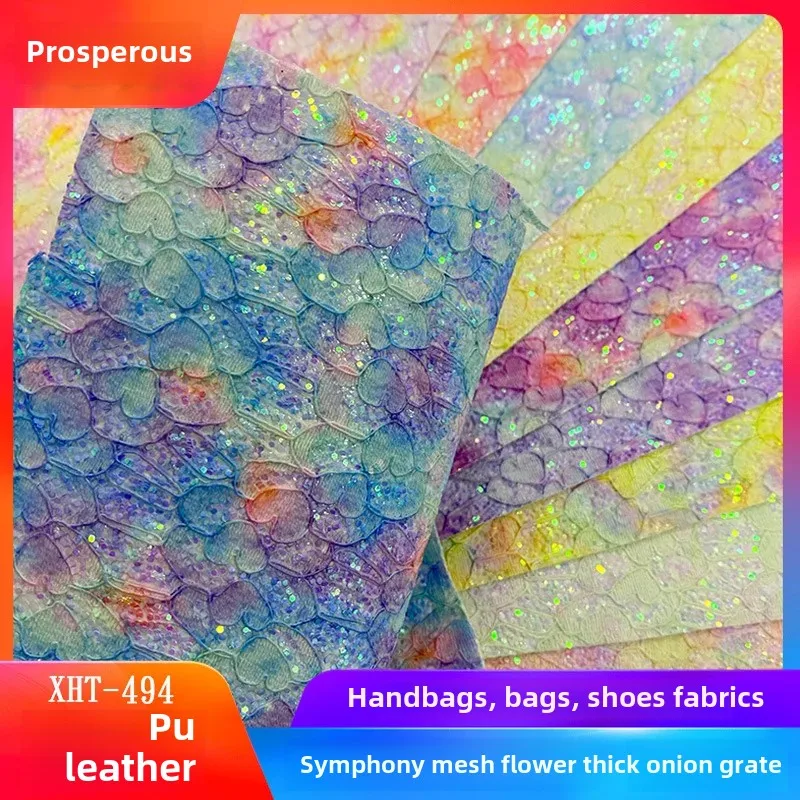 Metallized Net Flower Fabric for Handbags Shoes Bag Lining Glitter Laser Patterned Material Shiny Colored Bag Making Supplies