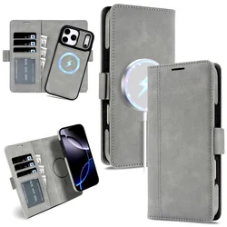 Premium Magnetic Leather Wallet Phone Case with Card Slots and Flip Cover - iPhone 15 Plus (GRAY)