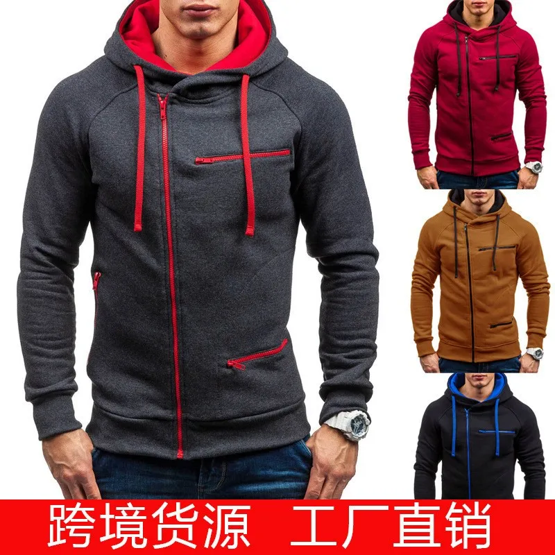 

New popular European and American men's zippered hoodies, fashionable and casual plush hoodies, autumn and winter minimalist loo