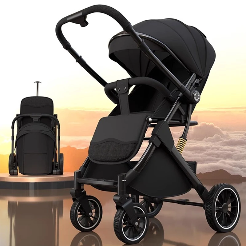 Portable Baby Stroller High Landscape Can Sit and Lie in both Directions One-handed Folding