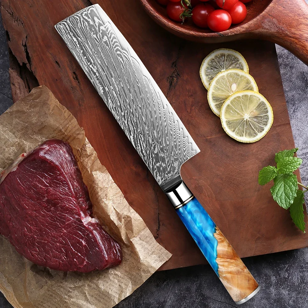 

Kitchen Nakiri Knife 7Inch Japanese Damascus 67 Layers VG10 Steel Cleaver Sharp Meat and Vegetable Knife Best Selling Classic