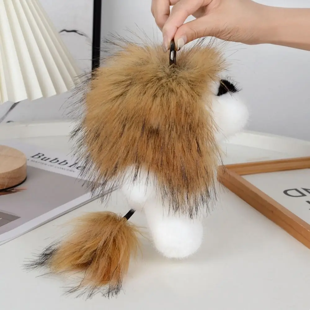 Long Mane Lion Plush Pendant with Tail Stuffed Plush Lion Keychain Bag Decor Simulation Rabbit Fur Cute Animal Keychain