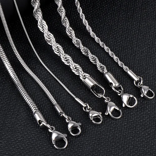 ASON-Inoxidable 골드 컬러 체인 1-5mm 스테인레스 스틸 스네이크 체인, 목걸이 트위스트 로프 쥬얼리 여성 롱 체인 액세서리 6