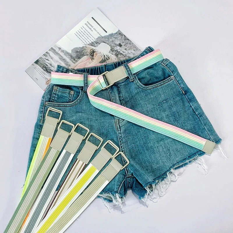 

Ремень холщовый с двойной квадратной пряжкой для мужчин и женщин, декоративный пояс для джинсов, эластичный пояс для брюк, 115 см