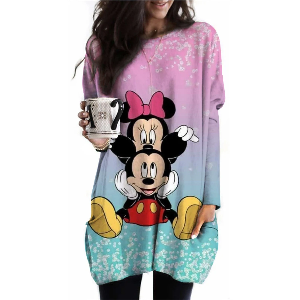 thumbnail image 1 of Camiseta de mujer nueva de primavera y otoño tallas S-3XL grande color sólido manga larga suelta Disney Mickey Mouse Casual Harajuku cintura T-sh, 1 of 4