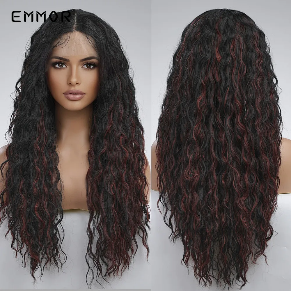 Emmor Synthetic T part Lace Wigs Long Wavy Mixed Black Lace Wig Fashion