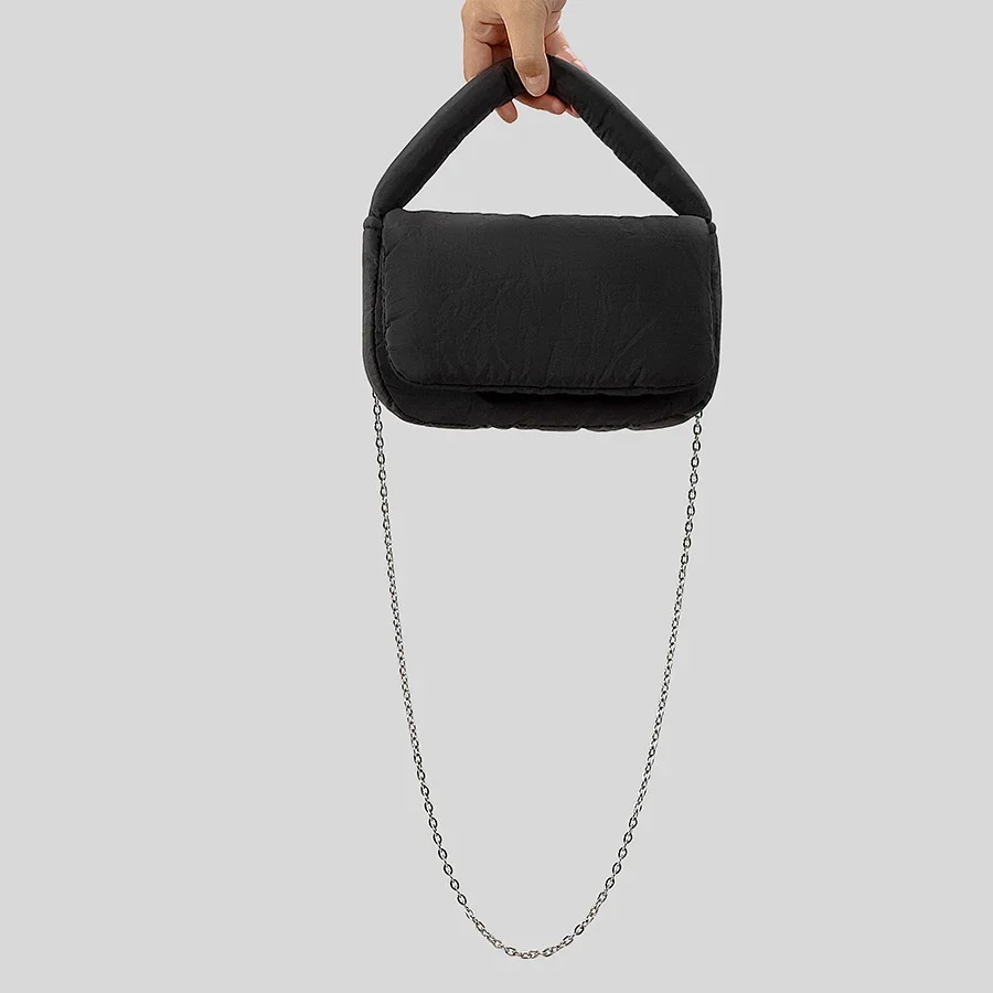 Casual Padded Women Handbags Small Puffer Bag Nylon Down Cotton Chains Shoulder Crossbody Bag Mini Female Flap Purses 2024