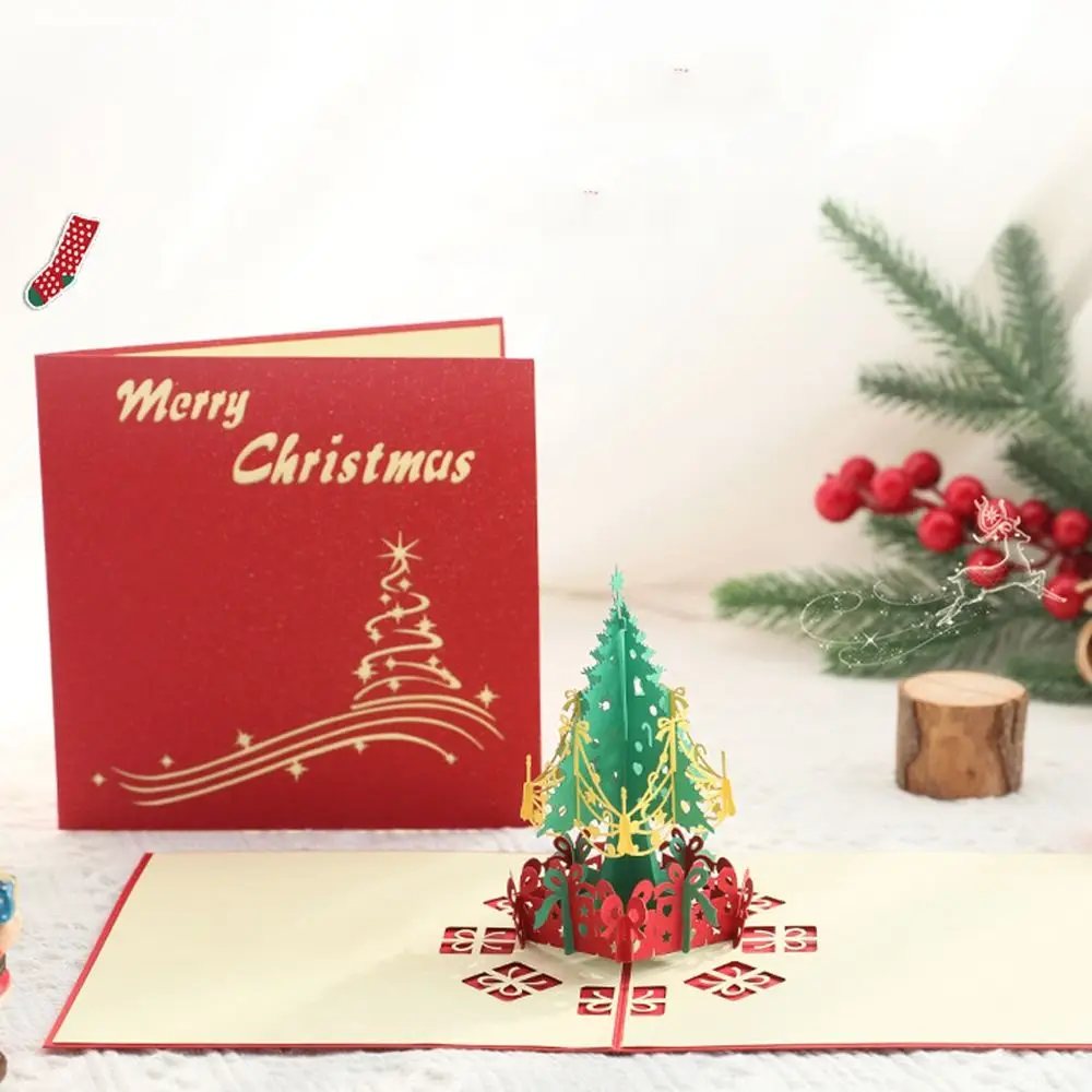 3D Pop UP Christmas Tree Cards Party Invitations Gifts New Year Greeting Card Anniversary Gifts Postcard