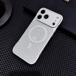 Luxury Magnetic Honeycomb Breathable Case - Matte Slim Frameless Cooling Cover - iPhone 15 (Silver)