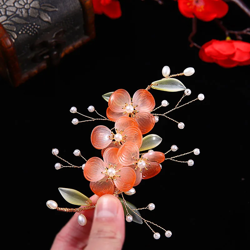 Hair accessory Hair clip Hair headdress Jewelry accessories Chinese Hair Jewelry Step Shake Side Hair Clip Flower Jade Pins and Clips Headband Headpeice Women Girls Accessories