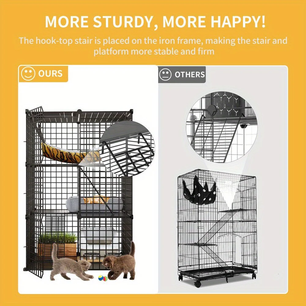 3 Tiers cat Kennels Pet Cage Cat Cage Indoor Cat DIY pet cage Metal Playpen