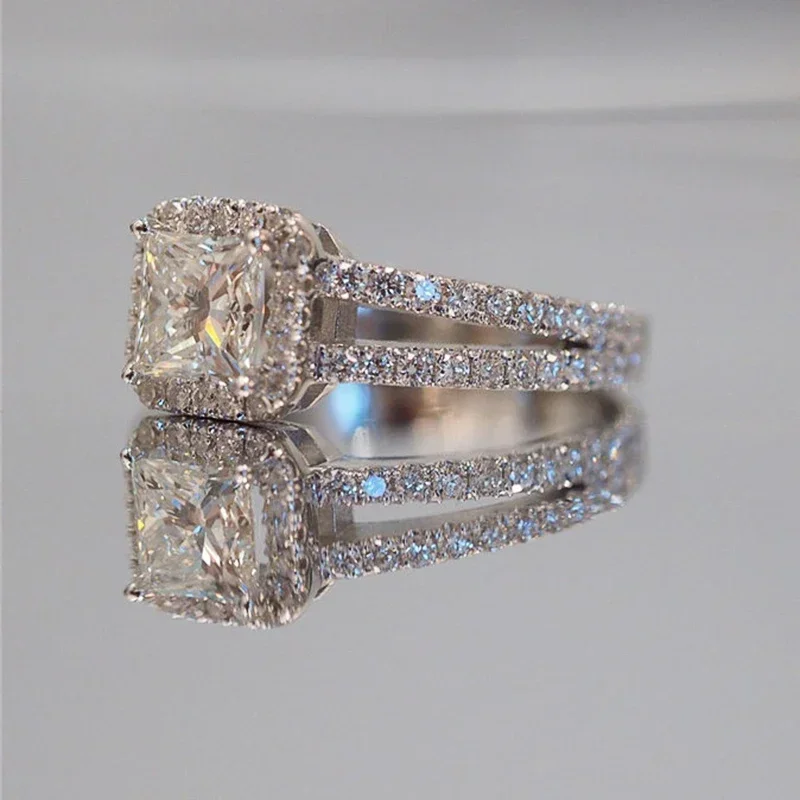 Classic Simple Design Wedding Engagement Rings for Women Mosaic Square Crystal Cubic Zirconia Brilliant Luxury Jewelry