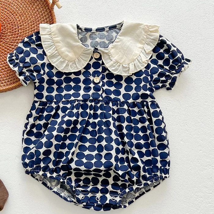 Summer Infant Baby Girls Jumpsuit Dot Printing Cotton Short Sleeve Toddler Baby Girl Romper 0-3Yrs Baby Girls Clothes Baby Bodysuits made from viscose 