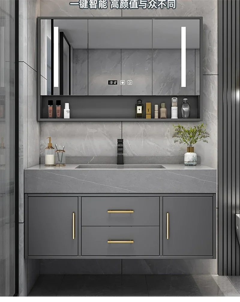 Modern Luxury Smart Bathroom Furniture Cabinets Combination Washbasin Household Design Bathroom Storage Cabinets Slate Cabinet
