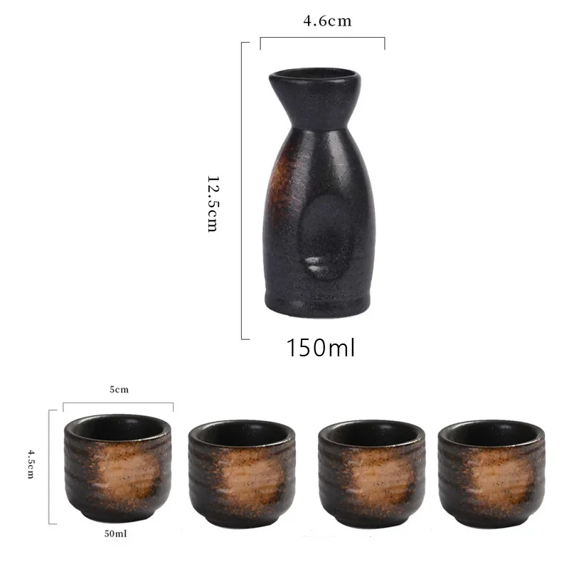 Retro Japanese Sake Set, Ceramic Flagon Liquor Cup, 1 Pot, 4 Cups, Home Bar, White Wine Pot, Creative Drinkware Gifts, 5Pcs