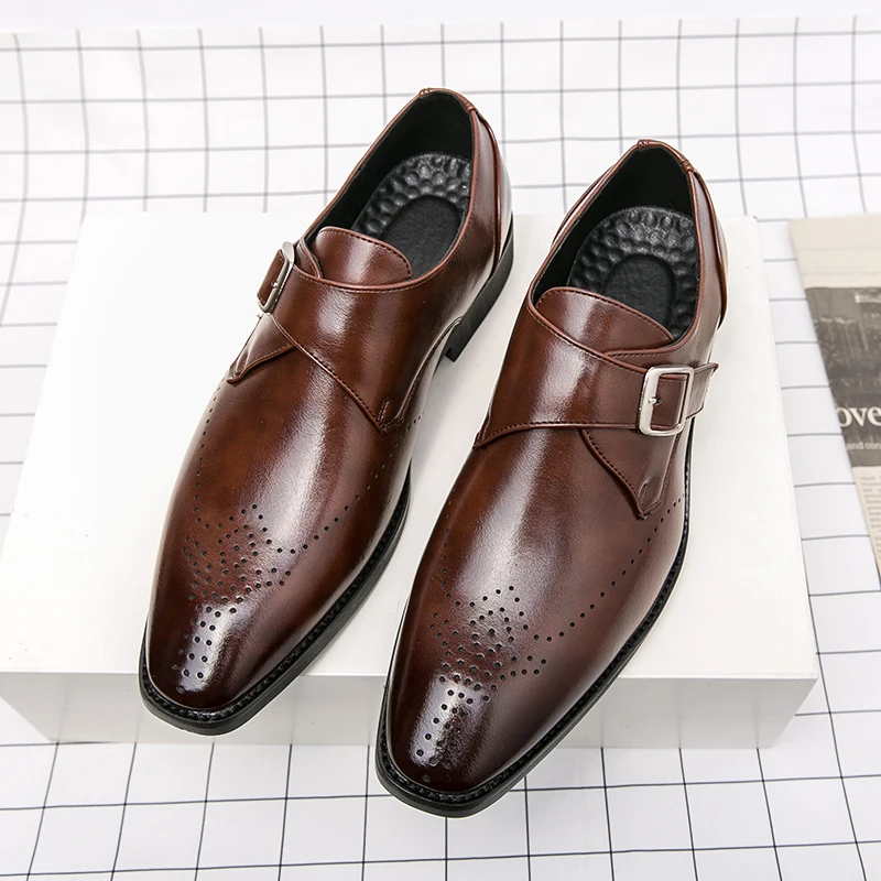 Men's Brogue Shoes High End Brand Leather Increased Height British Elegant Fashionable New Men's Wedding Formal mens brogue shoes