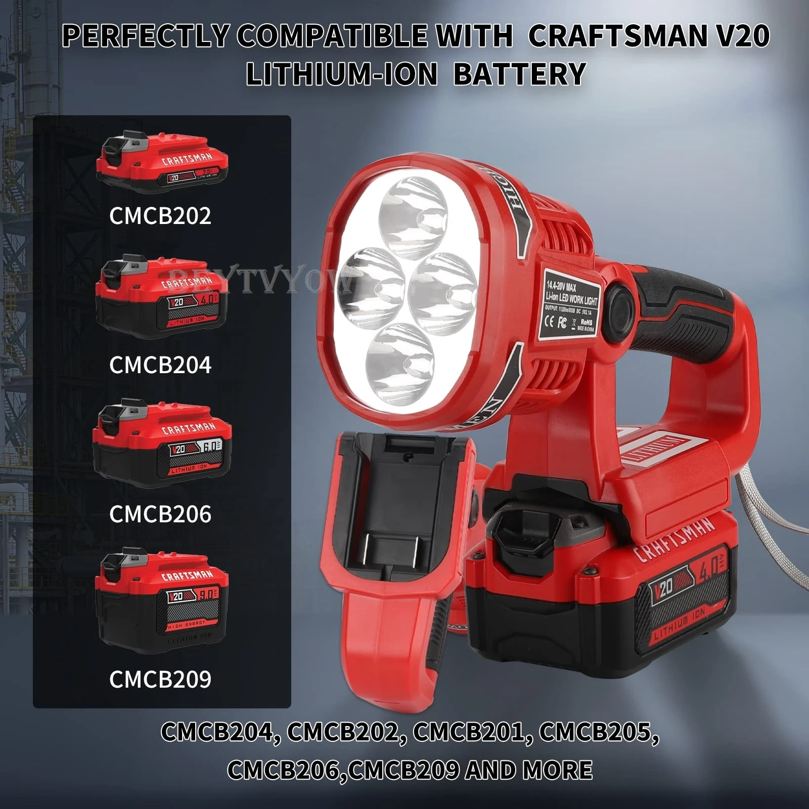 Cordless 1120LM LED Work Light for Craftsman V20 Battery 12W Portable Rechargeab