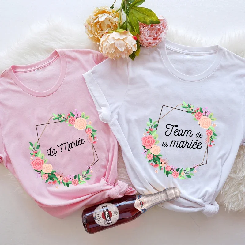 

Футболка для команды невесты, футболка для французских девушек, для девичника, для будущего, женская футболка с цветочным графическим рисунком, свадебные топы для невесты