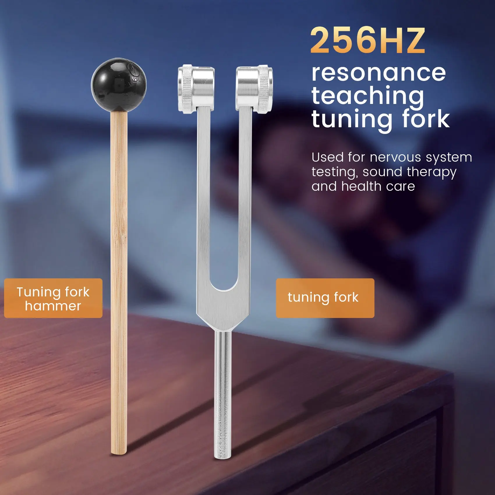 망치가 있는 알루미늄 합금 튜닝 포크, 256Hz 256C, 신경 시스템 테스트, 소리 치유 요법, 건강 관리
