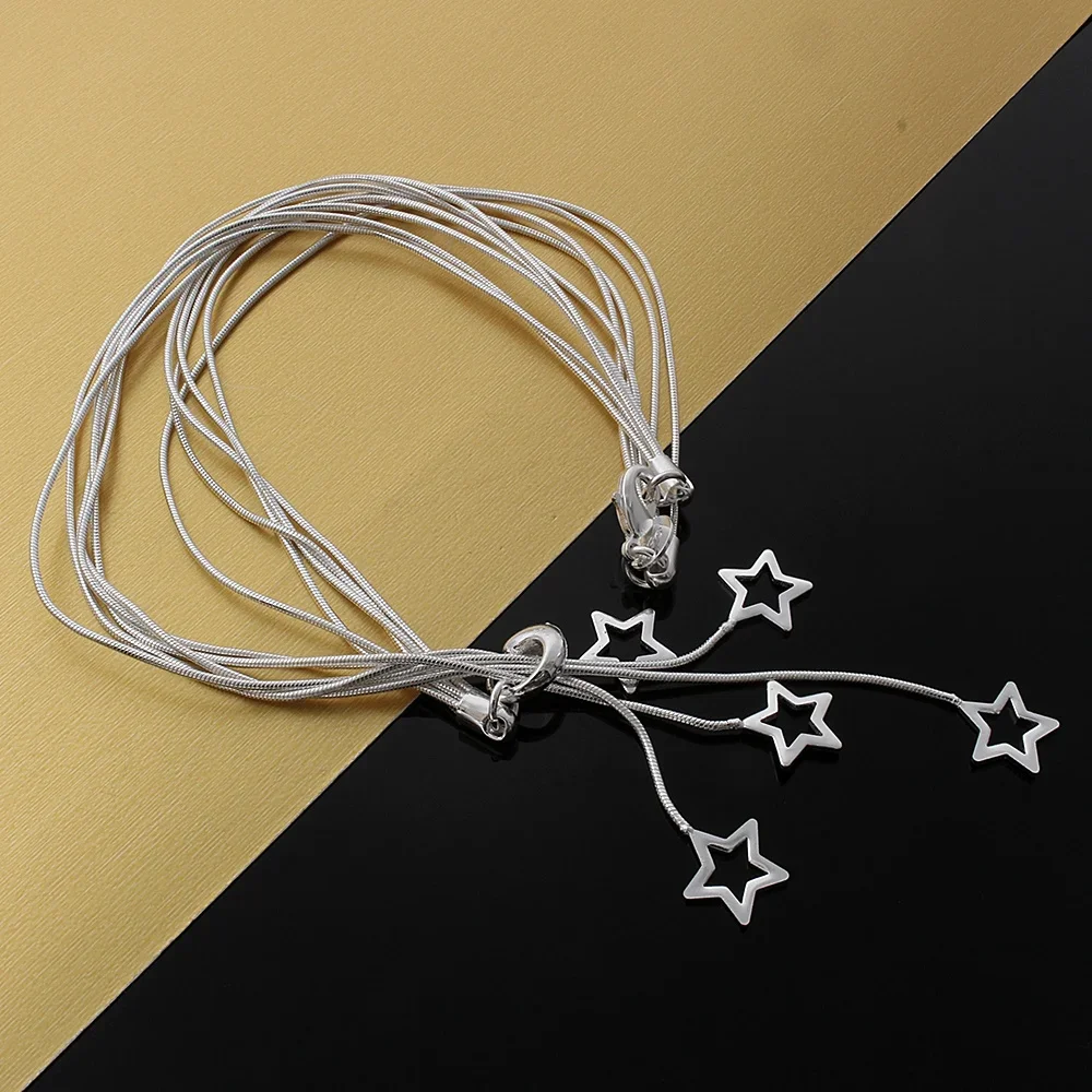 45cm 925 Sterling silver Star chain necklace jewelry lady wedding Women cute Charms fashion Christmas gift