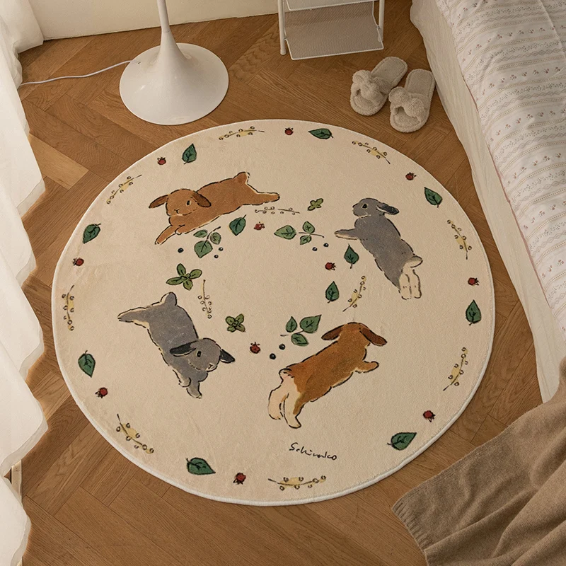 Living Room Carpet Cartoon Rabbits Printed Fluffy Large Area Round Children Bedroom Rug Home Decoration Cute IG Cloakroom Mat 러그