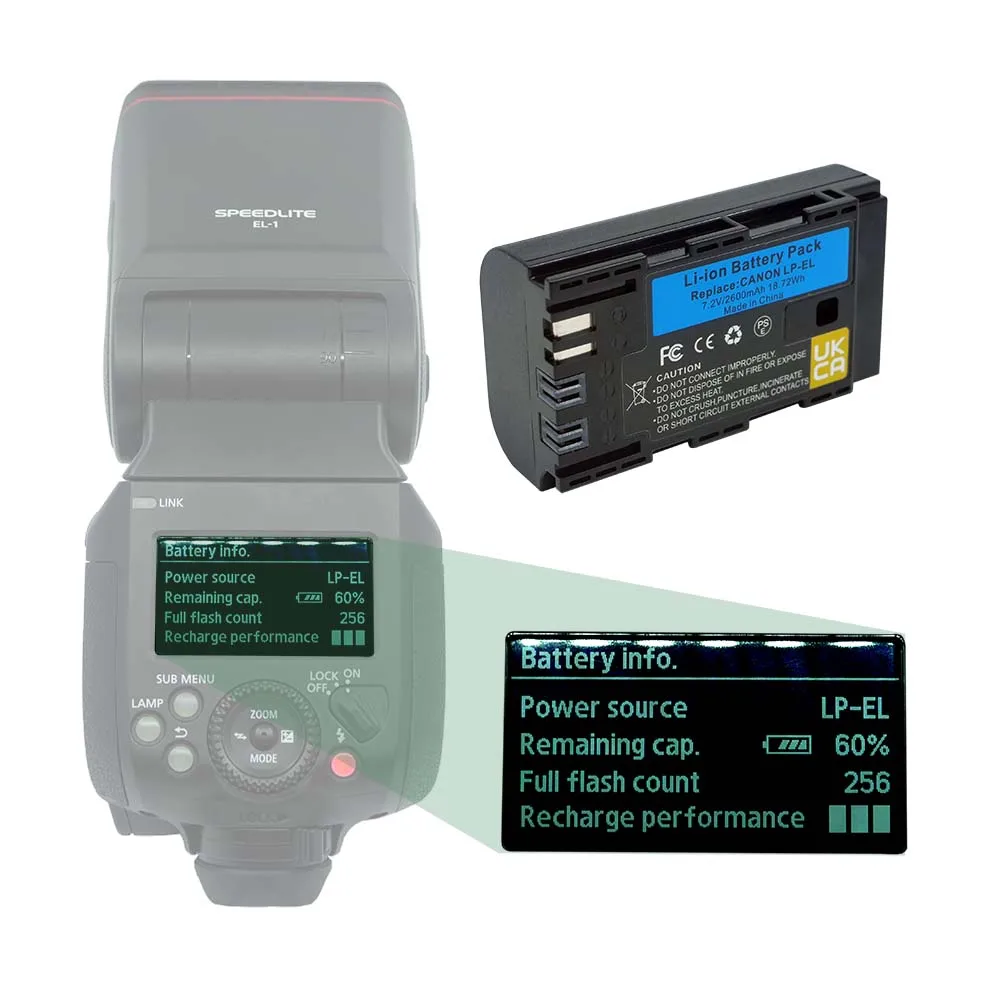 Canon - Canon キヤノン スピードライト EL-1 & 予備バッテリー LP-EL Lithium-Ion Battery Replacement for Canon Speedlite EL
