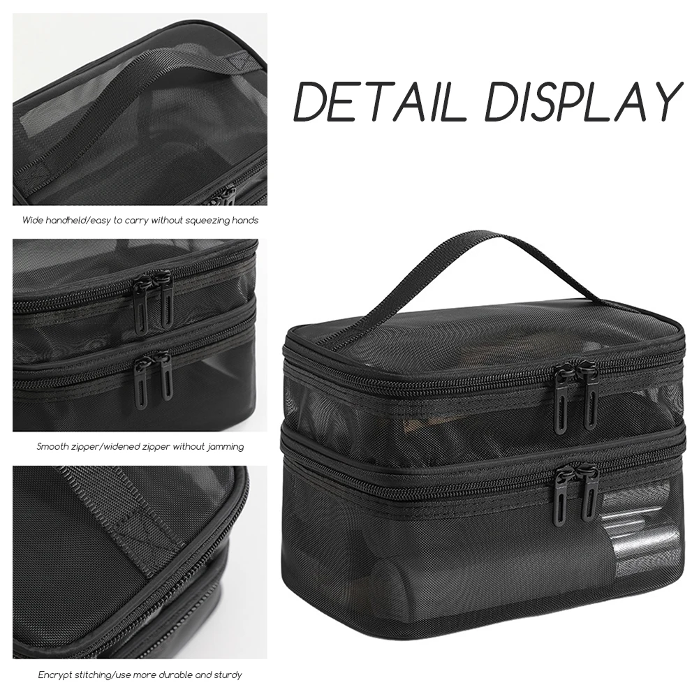 Double Layer Mesh Makeup Organizer Female Toiletry Bag Make Up Case Storage Pouch, Cosmetic Bag, Organizer Bag for Travel Zip