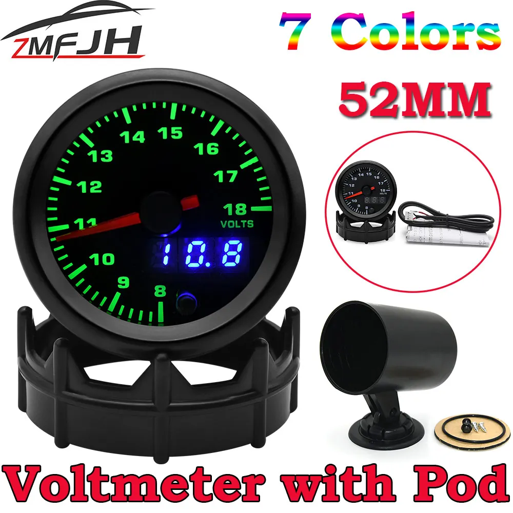 Ad 7 Colors Display Voltmeter Volt Gauge 2''52mm Auto Car Voltage Meter