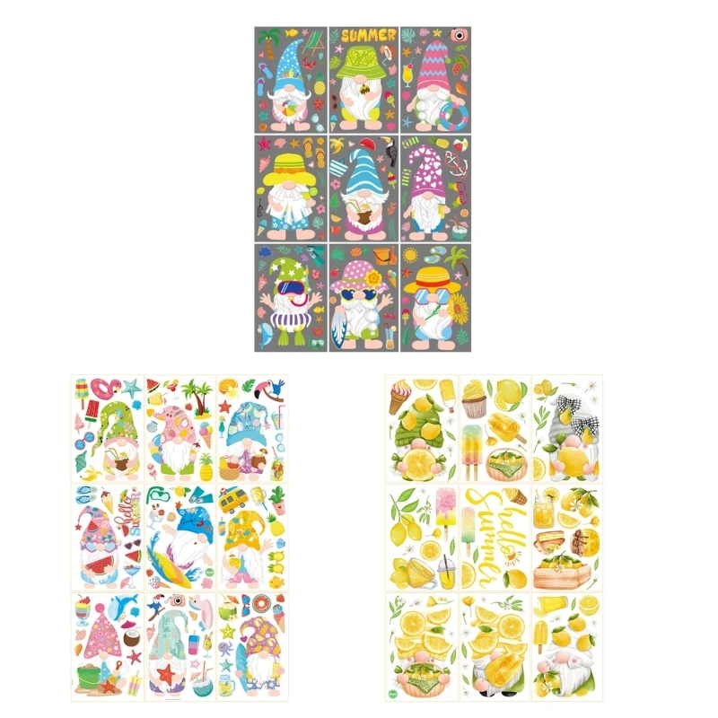 

Summer Window Clings 9pcs Gnomes Window Stickers Beach Themed Party Decoration