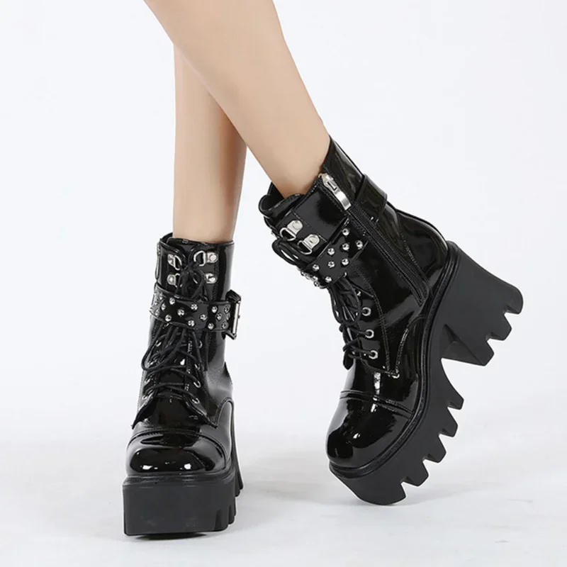 2022 New Fashion Punk Cool Platform Goth Chunky Women Shoes Zipper