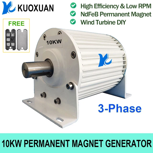 10KW บ้านใช้เครื่องกําเนิดไฟฟ้าแม่เหล็กถาวรฟรี Rectifier 10000W 48V 96V 110V 220V 230V 380V ไดนาโม TAPER เพลาโดยตรงพร้อมฐาน 1