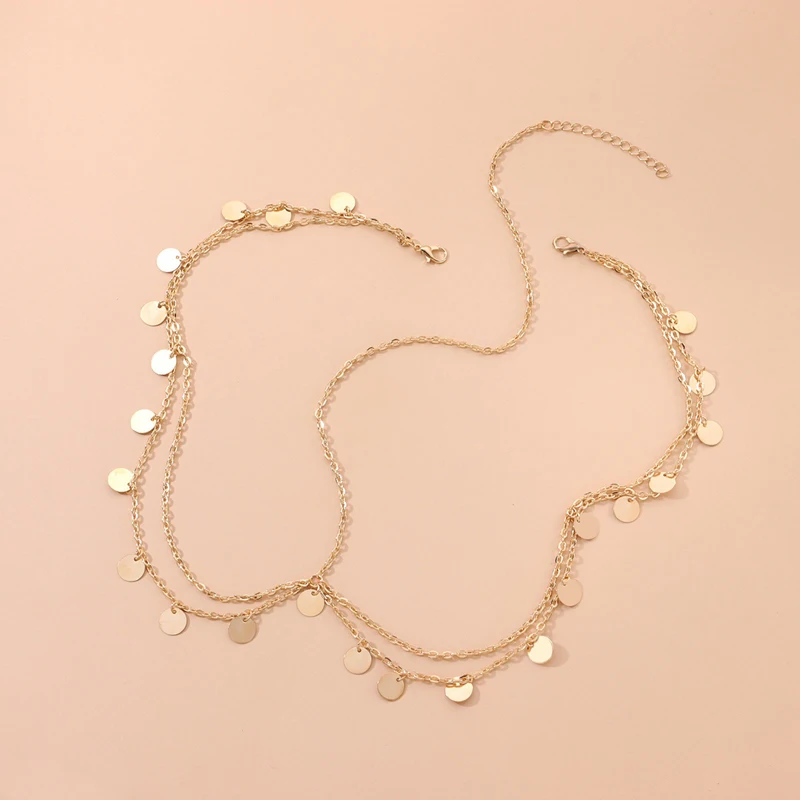 Women Hair Accessories Gold Color Alloy Coin Forehead Head Chain Metal Tassels Multilayer Headband