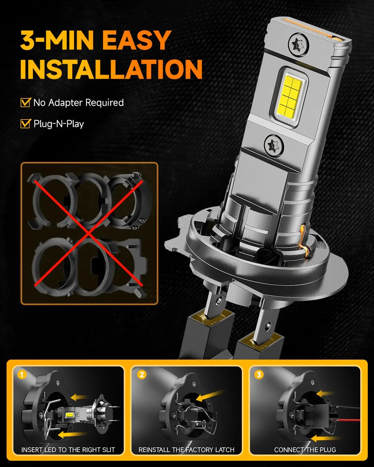 FAHREN H7 LED Headlight 18000LM 1:1 Mini Size With Fan No Adapter Required