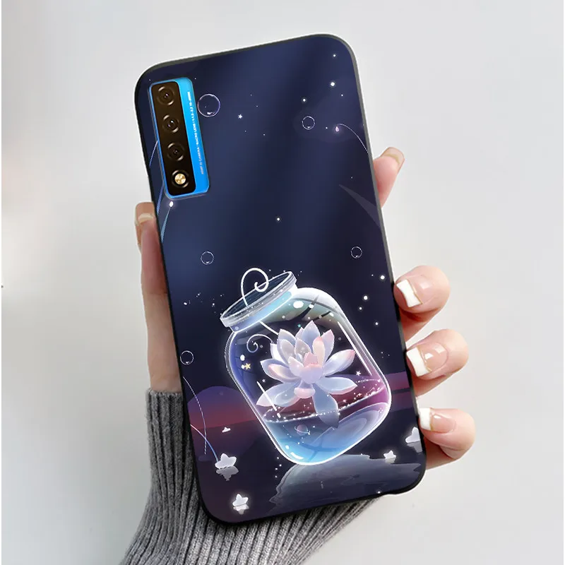 Floral Pattern Shockproof Case - Fashion Cartoon Design, Soft Black Cover