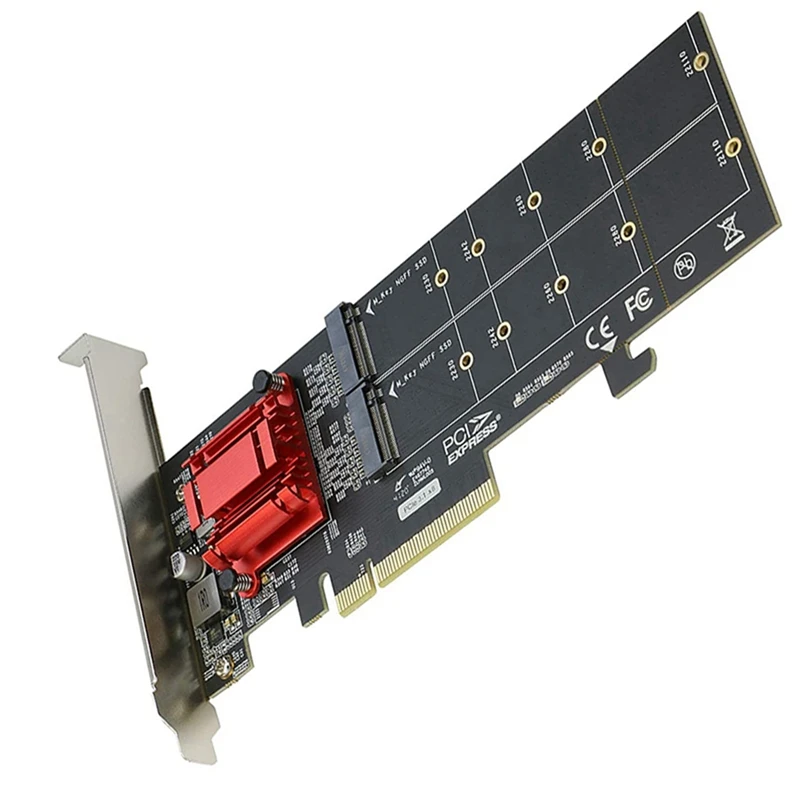 

2X двойной адаптер Nvme Pcie, M.2 Nvme SSD для PCI-E 3,1 X8/X16 Card Поддержка M.2 (ключ M) Nvme SSD 22110/2280/2260/2242