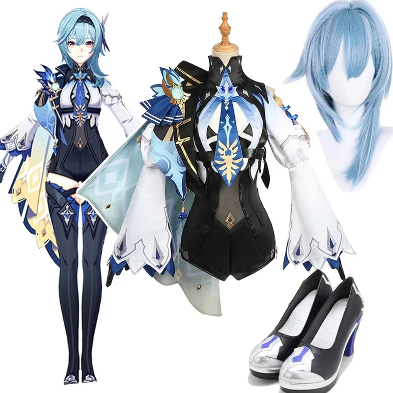 

Game Genshin Impact Eula Cosplay Costume Uniform Anime Eula Cosplay Suit Lovely Outfit Wig Shoes For Women Halloween Party