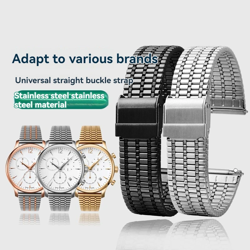 

18mm 20mm 22mm 6-color safety buckle watch chain Stainless Steel Strap Watchband Men and Women For Casio Tissot Citizen Band