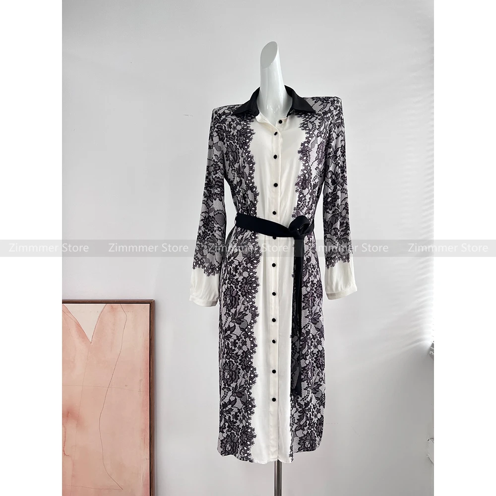 

Новинка весна-лето 2024 темпераментные и модные кружевные однобортные платья с лацканами и длинными рукавами