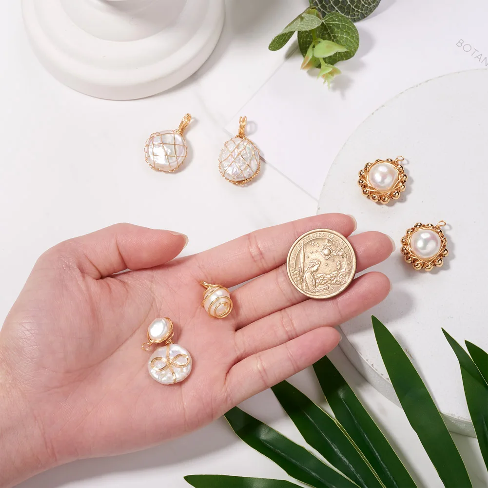 10Pcs Natural Pearl Pendants Keshi Pearl Charms with Real 18K Gold Plated Copper Wire For DIY Necklace Earrings Jewelry Making