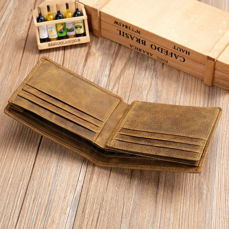 2023 New Men's Short Wallet Top Layer Cowhide Men's Fashion Casual Zero Wallet