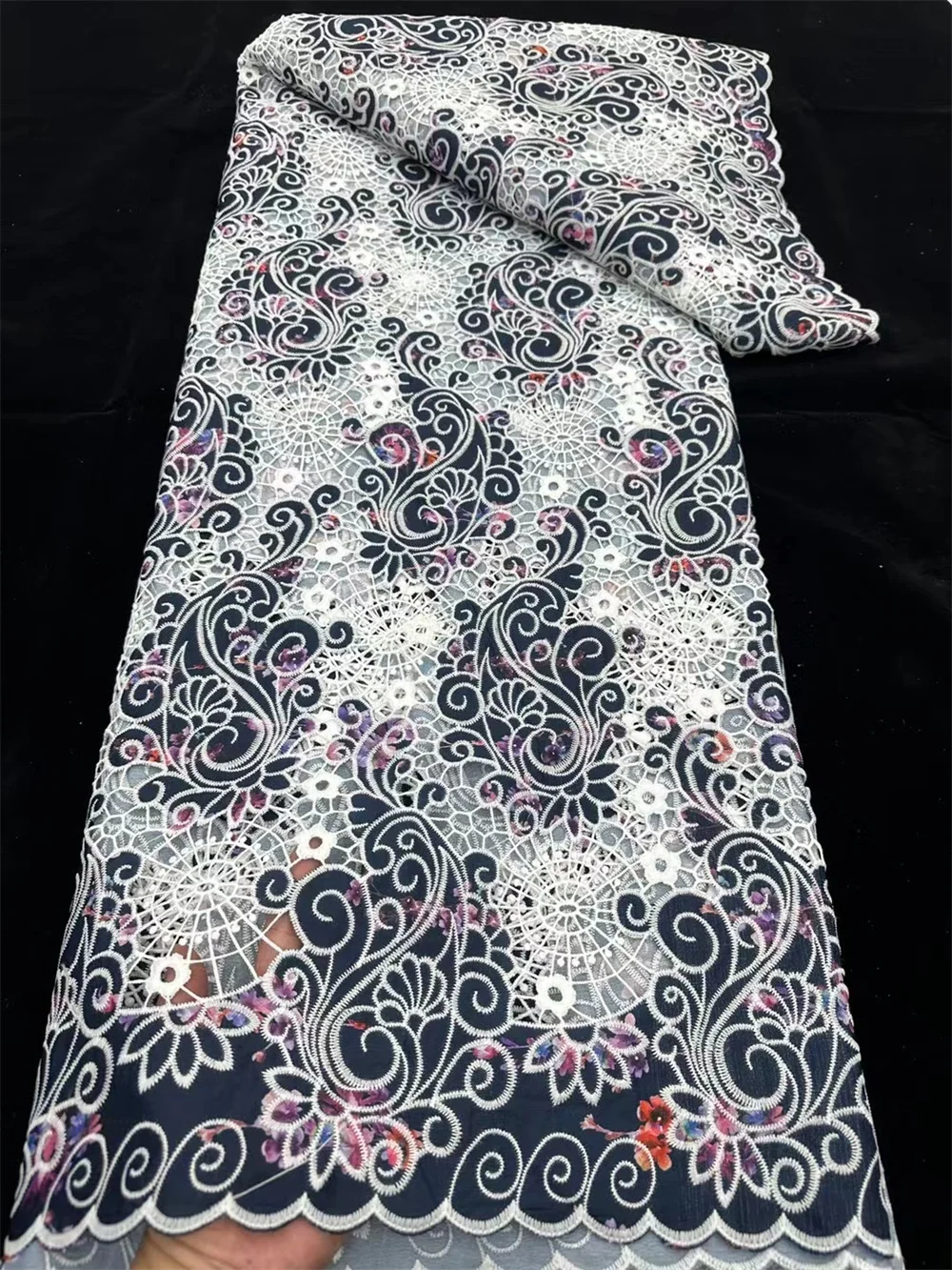 

African Lace Fabric 2023 Cord Guipure Lace High Quality Chiffon Patch Cord Lace Fabric Stones Nigerian for Party Sewing WP137-2