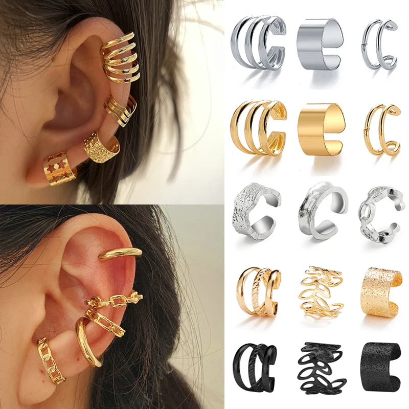 Gold Silver Color Leaves Ear Cuff Without Piercing Ear Clips Set Butterfly Earrings ear clip earrings clip earrings ear clip ear accessories For Women Trendy Earring Pearl Drop Jewelry
