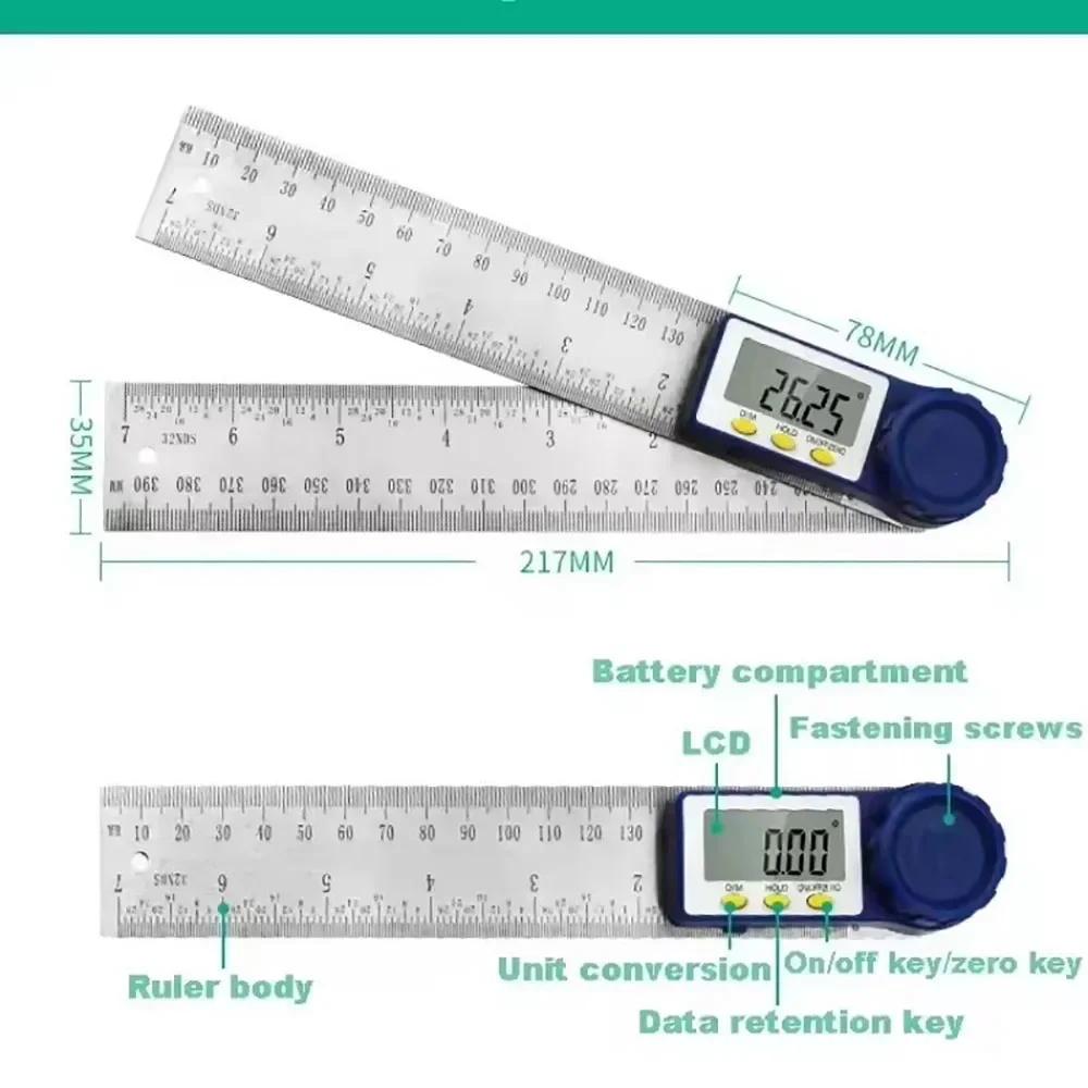 0-200mm Angle Ruler Conveyor Digital Electronic Goniometer Angle Finder Meter Measuring Tools