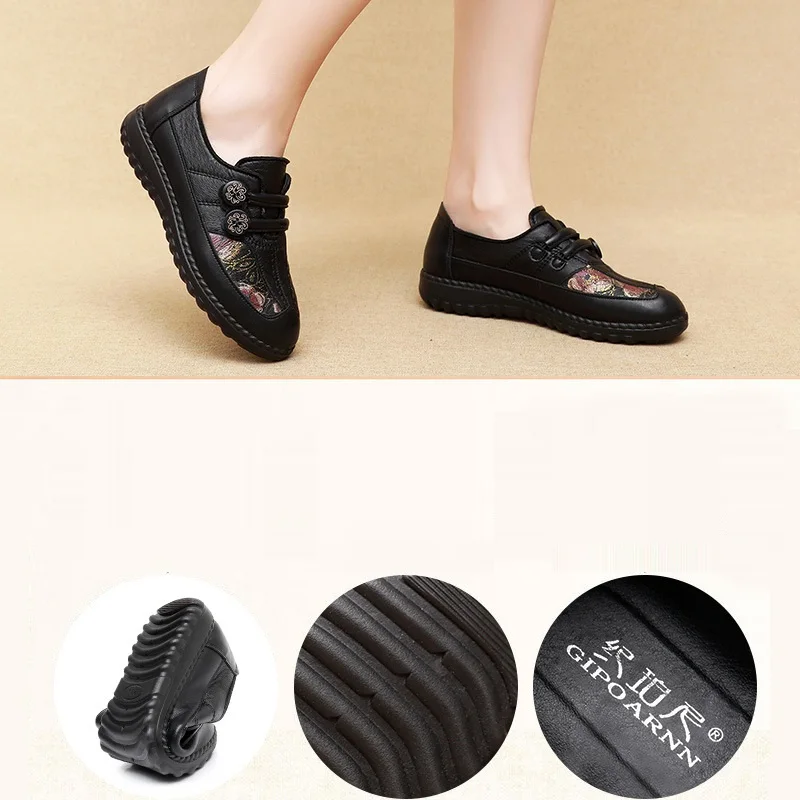 Women Shoes Genuine Leather Loafers Sneakers Slip On Flat Shoes Female Casual Walking Footwear Shoes Mother Flats Shoes