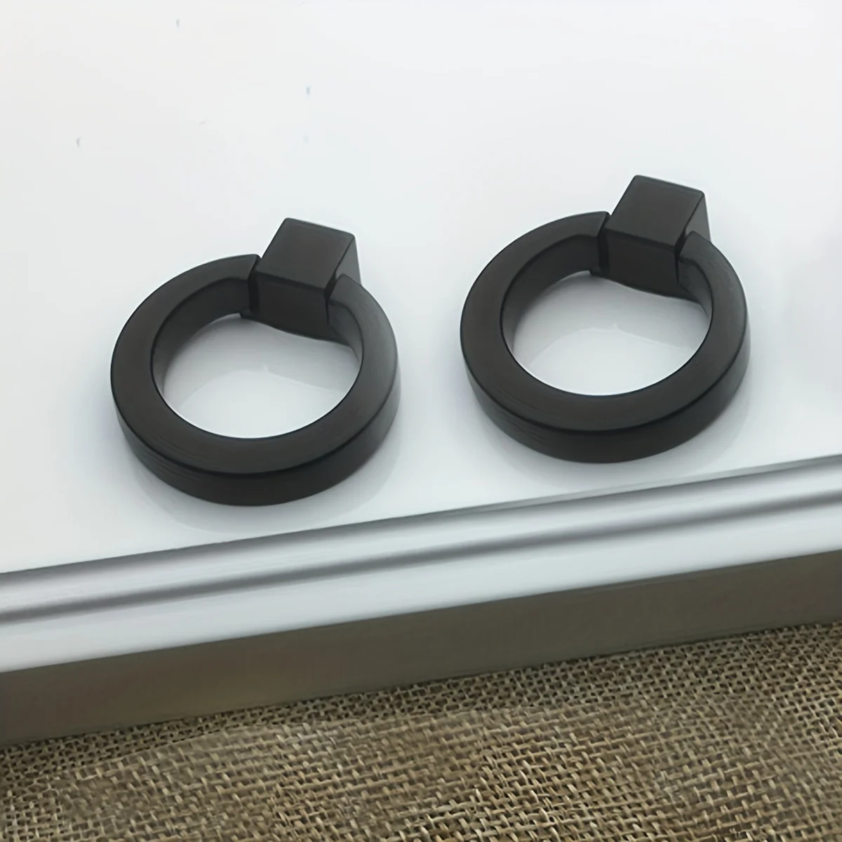 1 Household circular ring drawer handle, black metal for cabinets and wardrobes