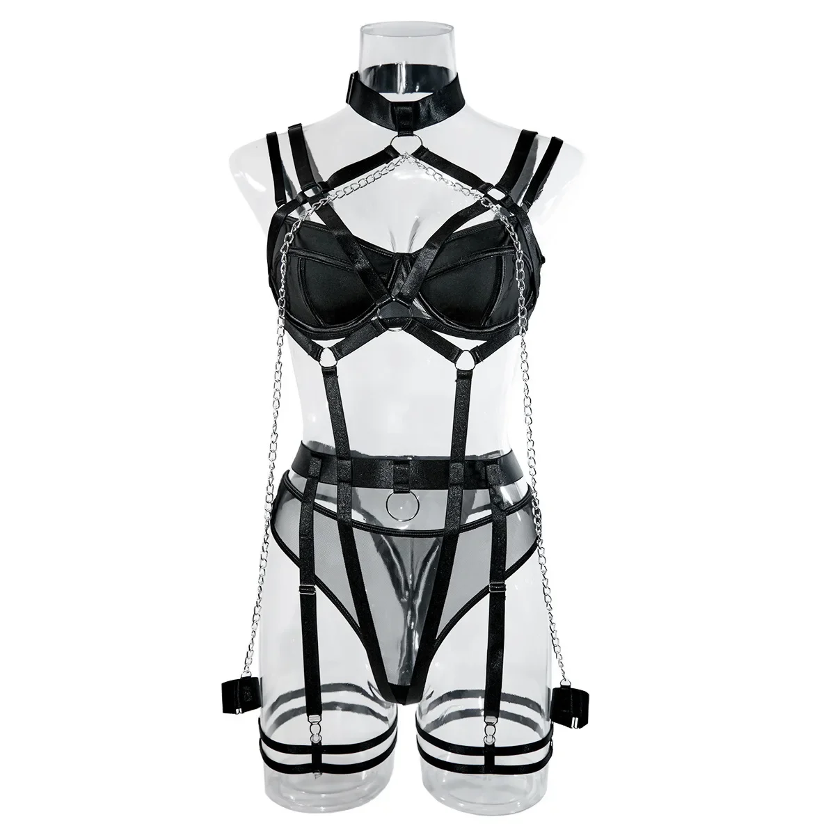 Seductive Chain Lingerie Four Piece Set 16