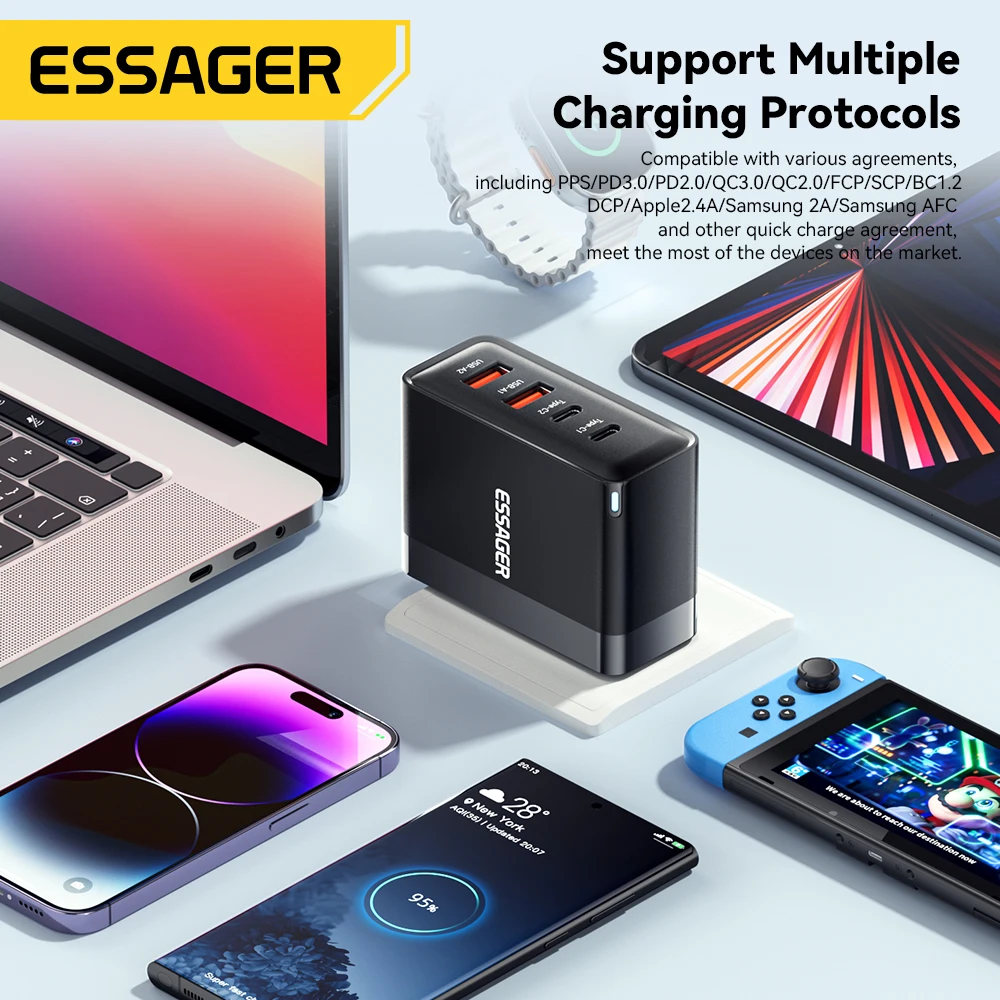 Essager 100W USB Type C Charger 65W PD3.0 Fast Charger with Quick Charge 4.0 3.0 USB Phone Charger For MacBook Laptop Smartphone