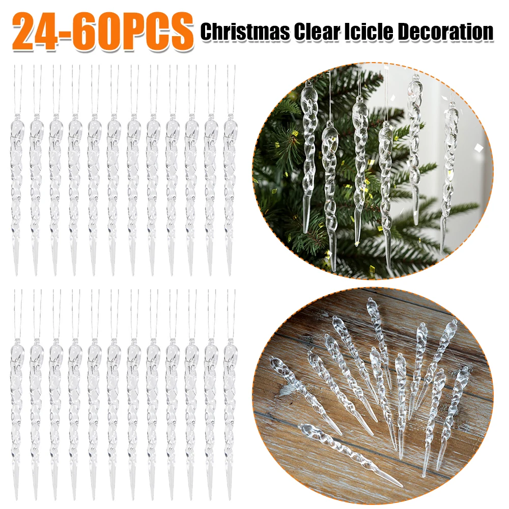 Christmas Simulation Icicle Pendants Transparent Icicles Decor Clear Crystal Twisted Icicle for New Year Winter Decoration